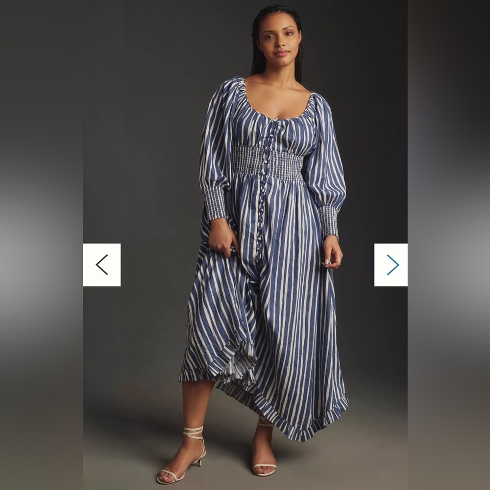 Anthropologie Blue and White Striped Long Sleeve Midi Dress